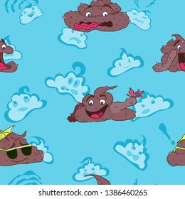 seamless pattern on paper with bright characters poop