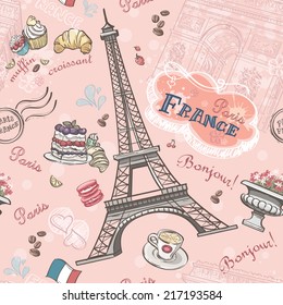 Seamless Pattern On Paris From The Romantic Elements