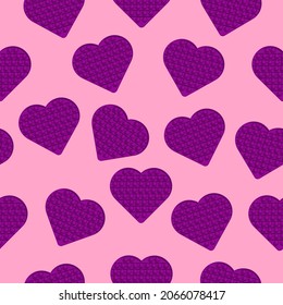 Patrón sin brillo sobre fondo rosado con corazón, juguete. Eterna pupyrka. Un juego antiestrés de moda. Pop, Simple Dimple.