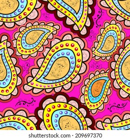 Seamless pattern on pink background with doodles. Vector illustration. Seamless pattern for your design wallpapers, pattern fills, web page backgrounds, surface textures.