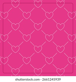 Patrón sin fisuras sobre un fondo rosa con iconos de corazón. Diseño de líneas para Plantillas de carteles, redes sociales y Anuncios.