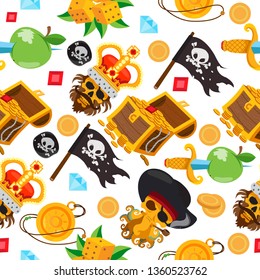 Seamless pattern on the pirate theme. Can be used for wrapping paper, wallpaper, pirate party decorations and much more.