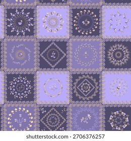 a seamless pattern on a purple checkered background - colorful butterflies
