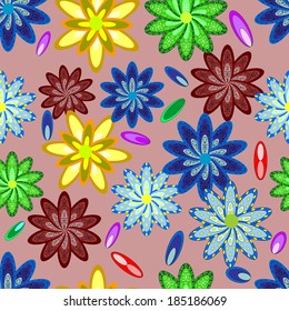 Seamless pattern on red background. Vector illustration.