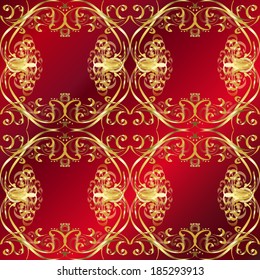 Seamless pattern on red background. Vector illustration.