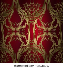 Seamless pattern on red background. Vector illustration.