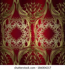 Seamless pattern on red background. Vector illustration.