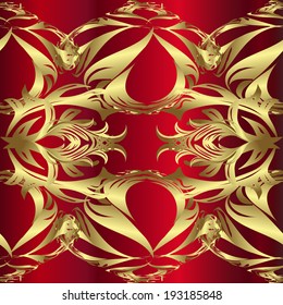 Seamless pattern on red background. Vector illustration. 