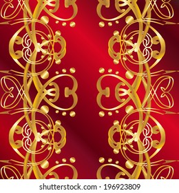 Seamless pattern on red background. Vector illustration. Seamless pattern for your design wallpapers, pattern fills, web page backgrounds, surface textures. Ornamental branch or floral background.