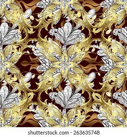 Seamless pattern on red background with white abstract doodles flowers. Vector illustration