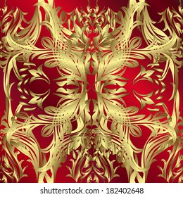 Seamless pattern on red gradient background. Vector illustration.