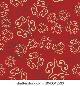 Seamless pattern on red. Vintage decorative elements. Hand drawn background Islamic, Arabic, Indian, Ottoman motifs. Perfect for printing on textile or wrapping paper.