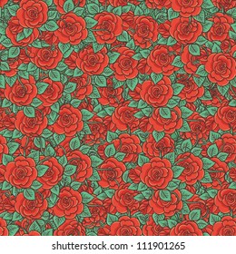 Seamless pattern on  retro style with red roses