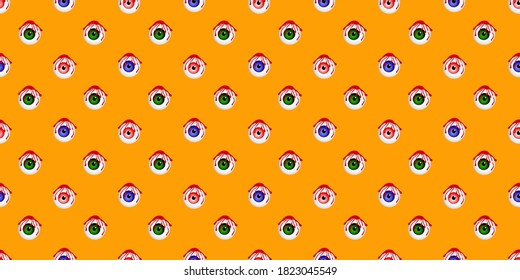 Seamless pattern on with scary eyeballs. Background for Halloween. All Saints Day Pattern