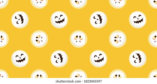 Seamless pattern on with scary faces. Background for Halloween. All Saints Day treat