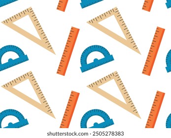 Seamless pattern on school theme. Vector illustration of rulers, endless background for wrapping paper, screensavers, textiles