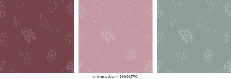 Seamless pattern on sea creatures background. Summer vacation theme for design and printing.