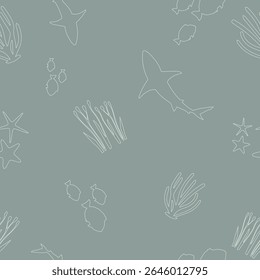 Seamless pattern on sea creatures background. Summer vacation theme for design and printing.