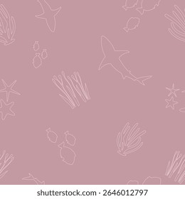 Seamless pattern on sea creatures background. Summer vacation theme for design and printing.