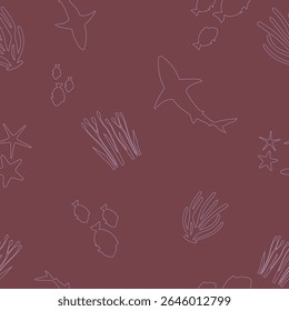 Seamless pattern on sea creatures background. Summer vacation theme for design and printing.
