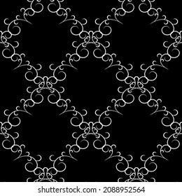 Seamless pattern on sguare with abstract flower on black. Fashion graphic design. Modern stylish texture. Modern monochrome template for prints, textiles, wrapping, wallpaper. Vector illustration