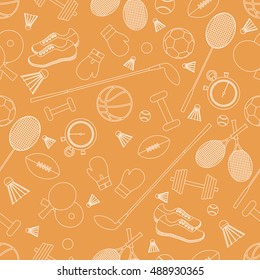 Seamless pattern on the sports theme. Vector illustration sports and fitness equipment. Series of Sporting Patterns.