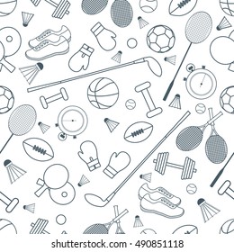 Seamless pattern on the sports theme. Vector illustration sports and fitness equipment. Series of Sporting Patterns.