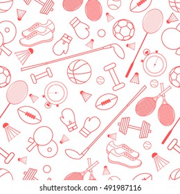 Seamless pattern on the sports theme. Vector illustration sports and fitness equipment. Series of Sporting Patterns.