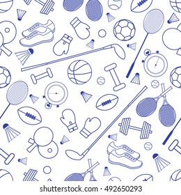 Seamless pattern on the sports theme. Vector illustration sports and fitness equipment. Series of Sporting Patterns.