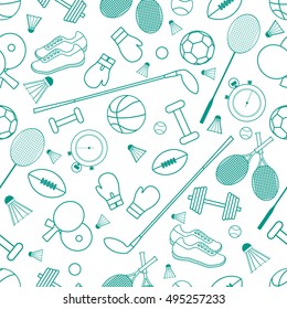 Seamless pattern on the sports theme. Vector illustration sports and fitness equipment. Series of Sporting Patterns.