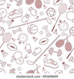 Seamless pattern on the sports theme. Vector illustration sports and fitness equipment. Series of Sporting Patterns.