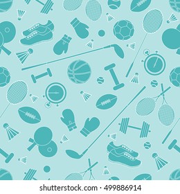 Seamless pattern on the sports theme. Vector illustration sports and fitness equipment. Series of Sporting Patterns.