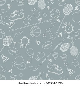 Seamless pattern on the sports theme. Vector illustration sports and fitness equipment. Series of Sporting Patterns.