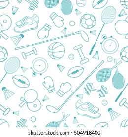 Seamless pattern on the sports theme. Vector illustration sports and fitness equipment. Series of Sporting Patterns.