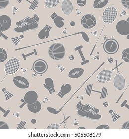 Seamless pattern on a sports theme. Vector illustration of fitness equipment. Sporting Pattern.