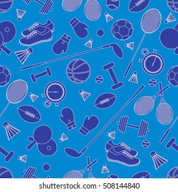 Seamless pattern on the sports theme. Vector illustration sports and fitness equipment. Series of Sporting Patterns.