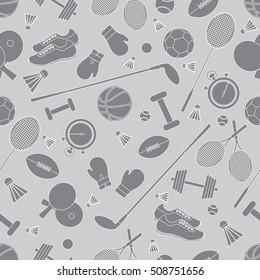Seamless pattern on the sports theme. Vector illustration sports and fitness equipment. Series of Sporting Patterns.