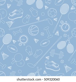 Seamless pattern on the sports theme. Vector illustration sports and fitness equipment. Series of Sporting Patterns.
