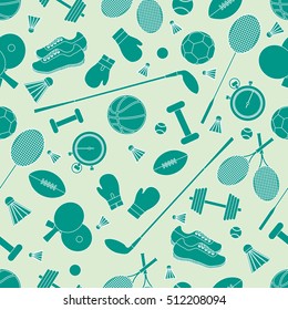 Seamless pattern on the sports theme. Vector illustration sports and fitness equipment. Series of Sporting Patterns.