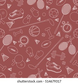 Seamless pattern on the sports theme. Vector illustration sports and fitness equipment. Series of Sporting Patterns.