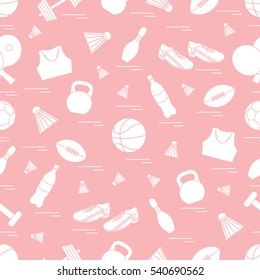 Seamless pattern on the sports theme. Vector illustration sports and fitness equipment. Series of Sporting Patterns.