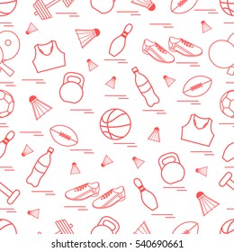 Seamless pattern on the sports theme. Vector illustration sports and fitness equipment. Series of Sporting Patterns.