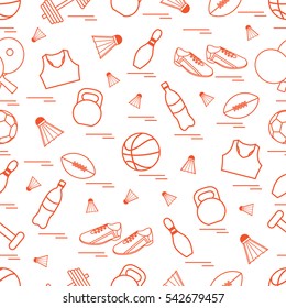 Seamless pattern on the sports theme. Vector illustration sports and fitness equipment. Series of Sporting Patterns.