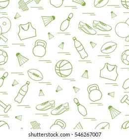 Seamless pattern on the sports theme. Vector illustration sports and fitness equipment. Series of Sporting Patterns.