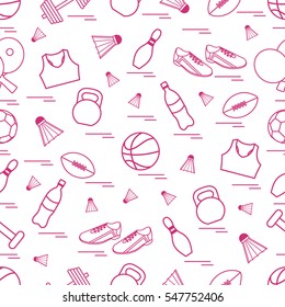 Seamless pattern on the sports theme. Vector illustration sports and fitness equipment. Series of Sporting Patterns.