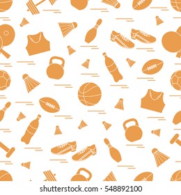 Seamless pattern on the sports theme. Vector illustration sports and fitness equipment. Series of Sporting Patterns.