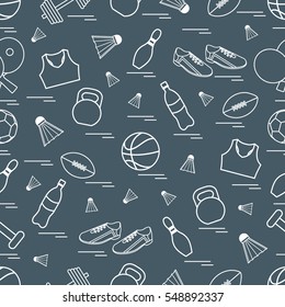Seamless pattern on the sports theme. Vector illustration sports and fitness equipment. Series of Sporting Patterns.