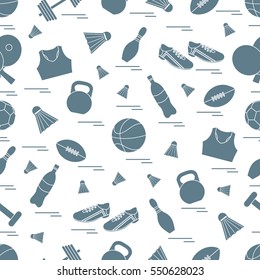 Seamless pattern on the sports theme. Vector illustration sports and fitness equipment. Series of Sporting Patterns.