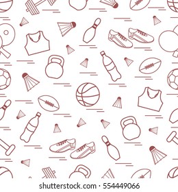 Seamless pattern on the sports theme. Vector illustration sports and fitness equipment. Series of Sporting Patterns.