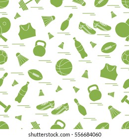 Seamless pattern on the sports theme. Vector illustration sports and fitness equipment. Series of Sporting Patterns.